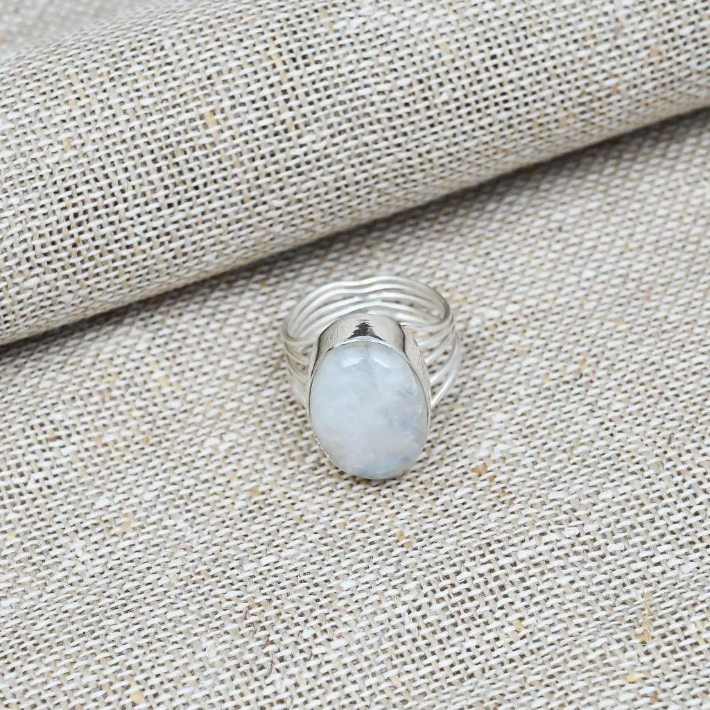 Rainbow Moonstone Handmade Solid 925 Sterling Silver Jewelry Anniversary Ring For Her