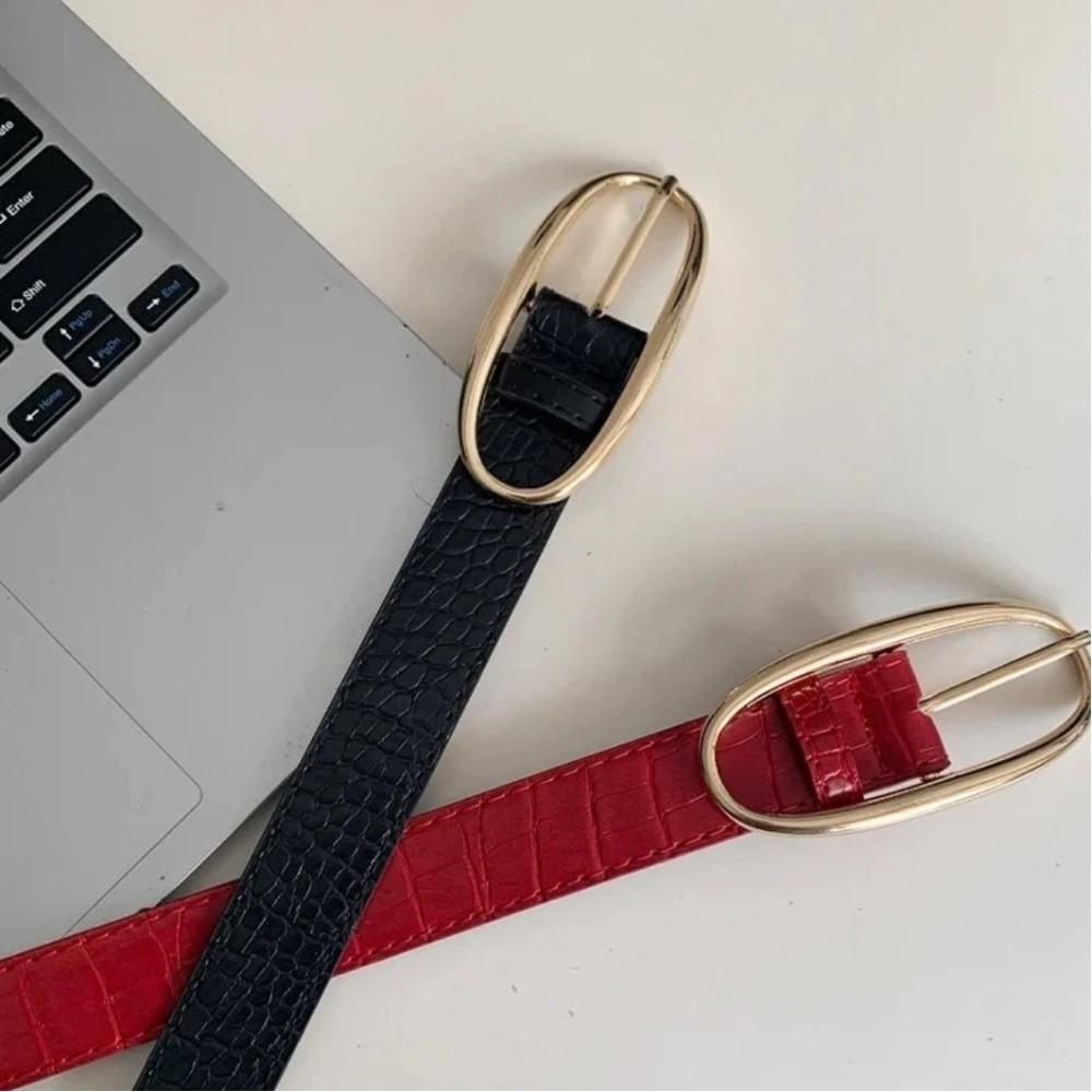 Red Jeans Belt PU Women's Waistband Fashion Needle Buckle Belt  Decoration Belt