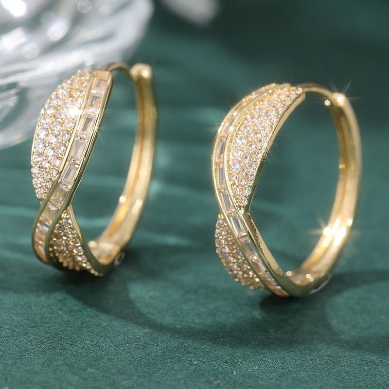

Luxury Gold Color Inlaid Cubic Zirconia Copper Dangle Women s Earrings Shine Daily Wear Party Earrings Woman Fashion Zircon золотий