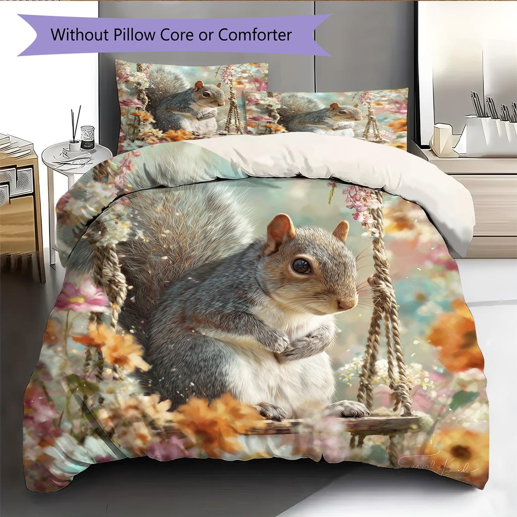 Squirrel Pattern Bedding Home Decoration Birthday Gift (1 * Duvet Cover + 2 * Pillowcase, Without Core)