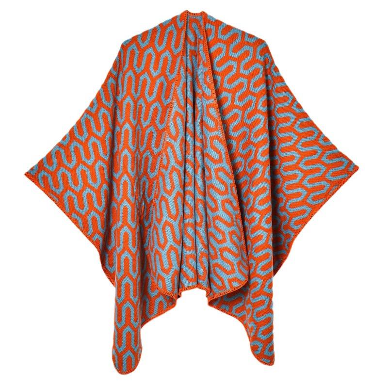 Women's shawl simple and fashionable autumn and winter jacquard split outer cover decorative shawl cape Yunnan travel outer cover
