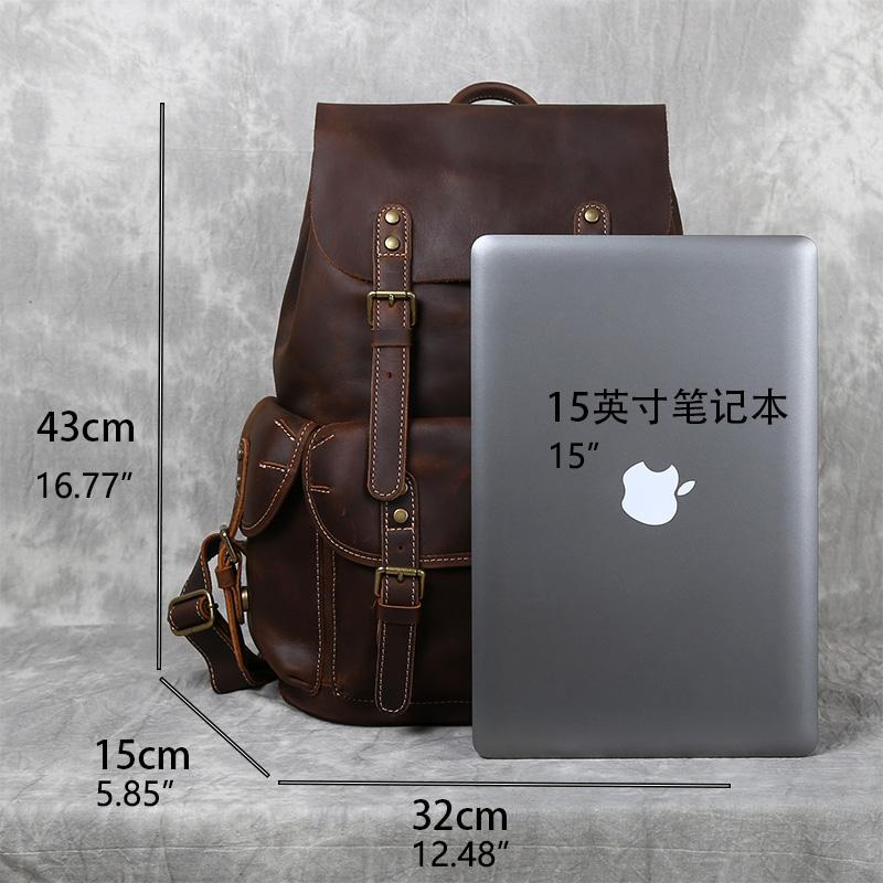 Retro Leather Men's Backpack Top Layer Cowhide Travel Backpack Large Capacity School Bag Crazy Horse Leather Laptop Bag NZPJ