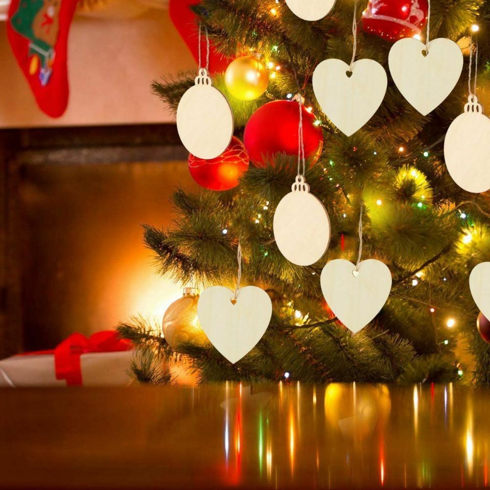 Decor Heart Pattern Round Wooden Discs DIY Craft Wood Slices Christmas Ornaments Hang Decor