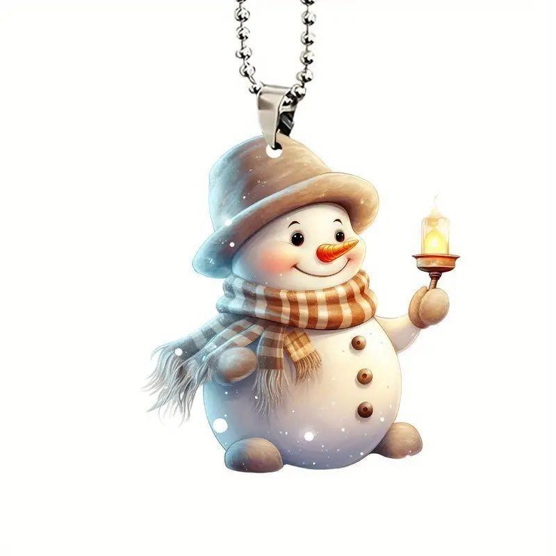 Handheld Cute Candle Snowman Pattern Acrylic Pendant For Decoration Christmas