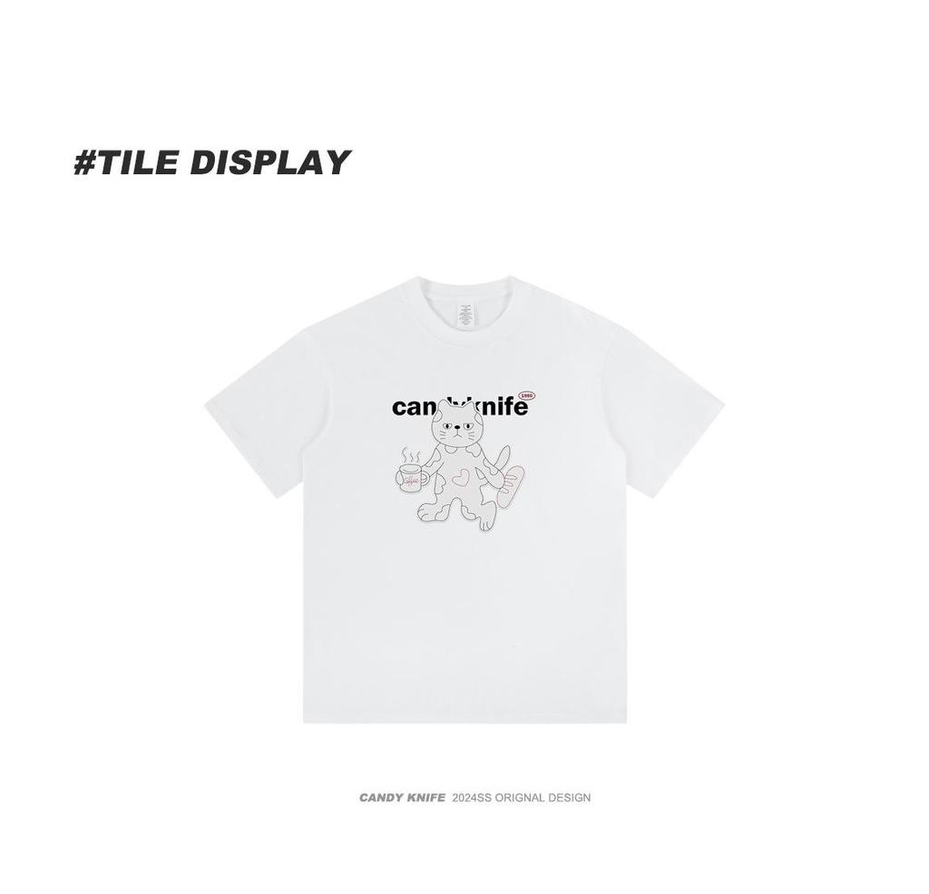 Couple's Hip-Hop Kitten Print Summer T-Shirt - Loose Fit, Pure Cotton, Trendy Short Sleeve Top