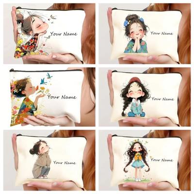 New Trendy Vintage Style Makeup Bag Travel Handbag Cute Girl Pattern Toiletry Bag Zipper Pencil Case Cosmetic Bag