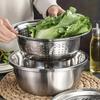 Colino Sbucciatore Affettatore Grattugia Cestello Scolapasta Insalatiera per Verdure in Acciaio Inossidabile 3 in 1 Utensile Accessori Cucina