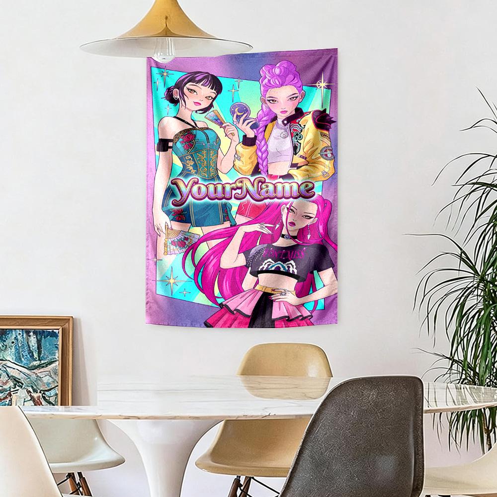 Demon Hunter Girls Custom Your Name Wall Decor Tapestry Art For Pet Memorial Birthdaywedding Party Backdrop Family Gift
