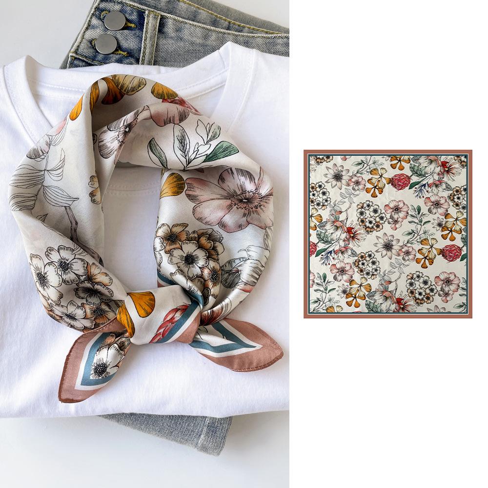 Top Women 100% Silk Scarfs Fashion Bright Flowers Color 50CM Small Sqare Scarfs Neck Decorative Wrap Printed Party Scarves