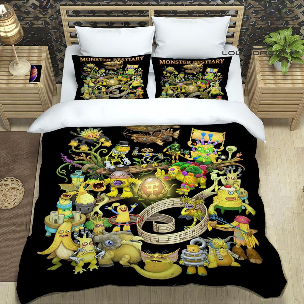 M-My Singing Monsters bedruckte Bettwäsche-Sets exquisites Bettwaren-Set Bettbezug Steppbett-Set Bettwäsche-Set Luxus-Geburtstagsgeschenk