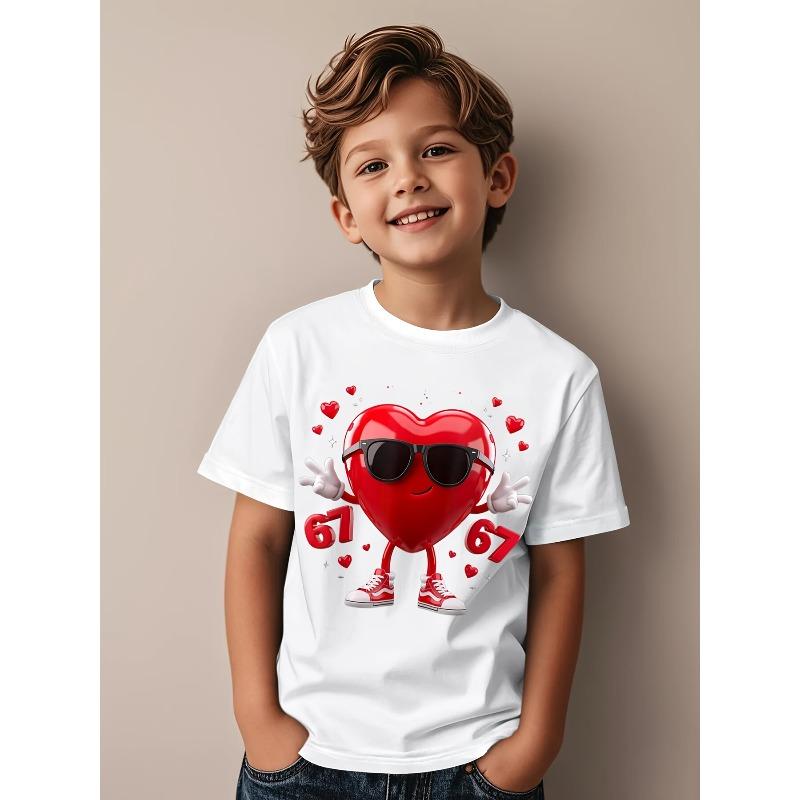 

European sizes Funny Valentine 67 Six Seven Heart Gift | Cute Series Boys and Girls Kids Short Sleeve T-Shirt, Casual Wear, 164cm білий