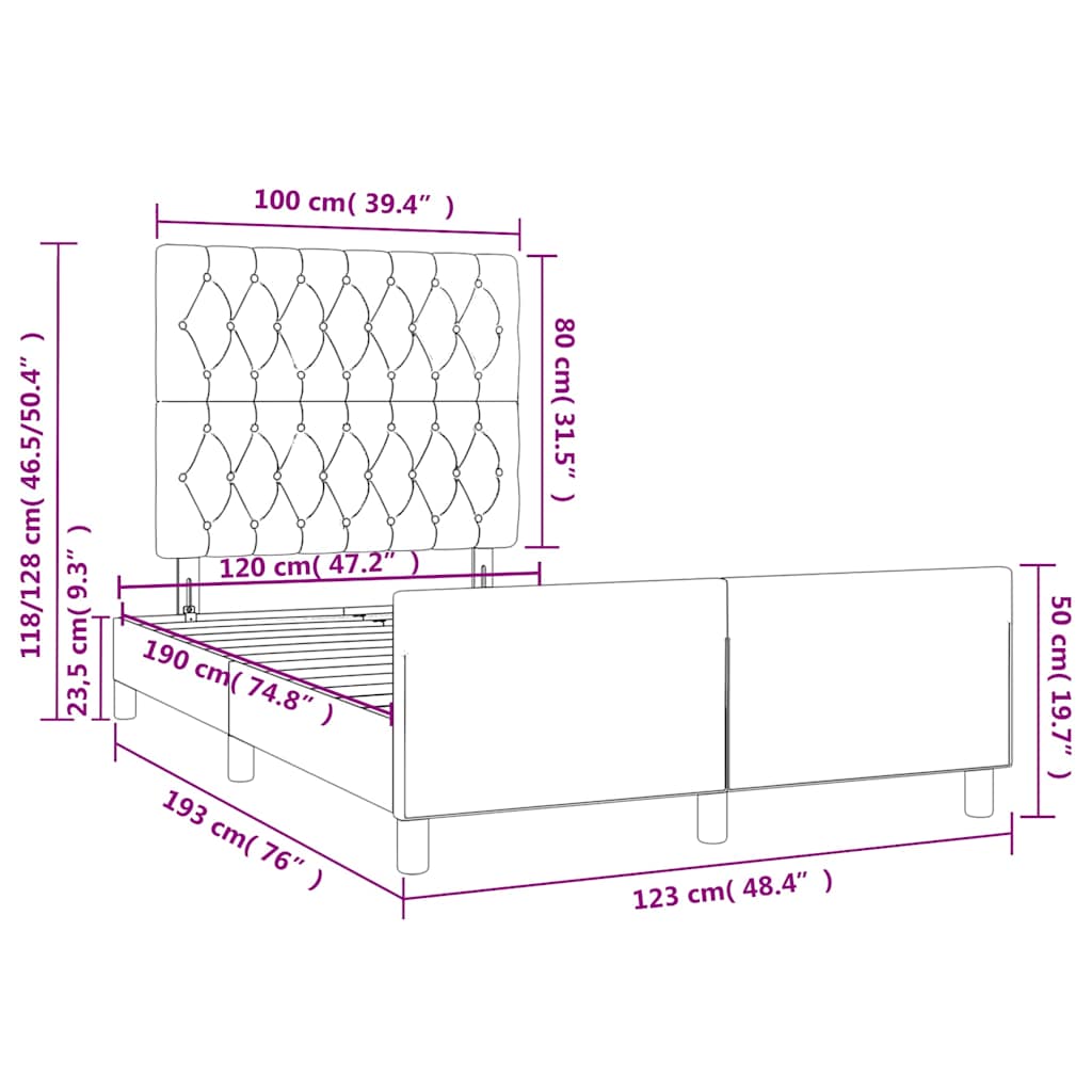 Bed Frame without Mattress Dark Grey 120 x 190 cm Velvet