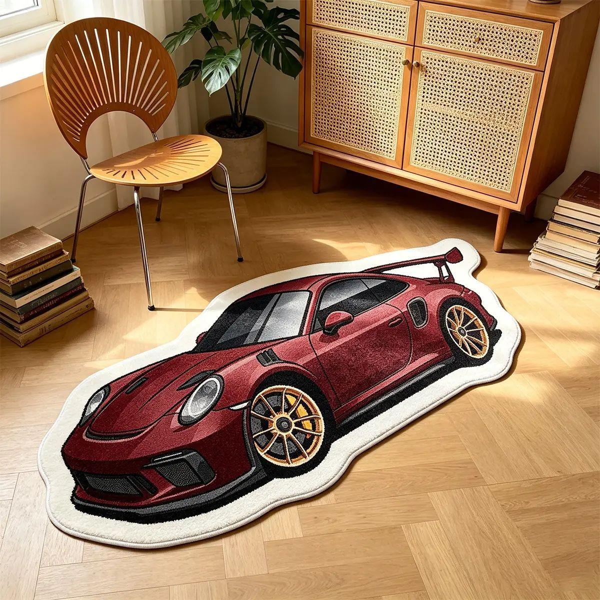 Pluche Kleed in Vorm van een Sportauto Antislip Wasbaar Racekleed voor Gameroom Jongenskamer Kinderkamer Huisdecoratie 40x100cm 16x40inch