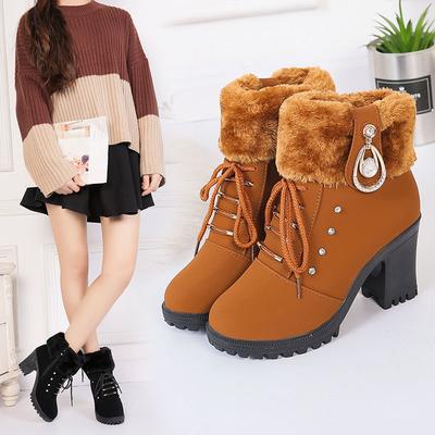 Damen Plateau High Heels Schneestiefel Damen Pelz Warm Hausschuhe Winter Damen Knöchelhohe Stiefel Mode Lässig Gemütlich Kurze Stiefel Zapatos Mujer