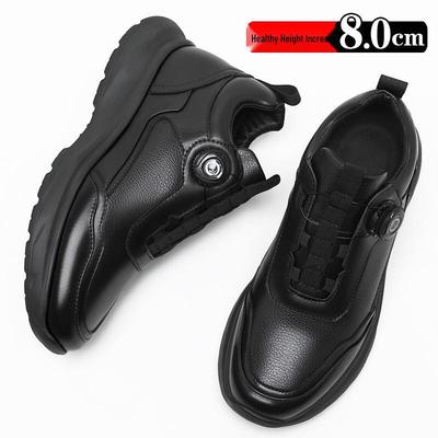 Men's 8cm Height Boost Casual Leather Sports & Hiking Shoes - Breathable & Lightweight