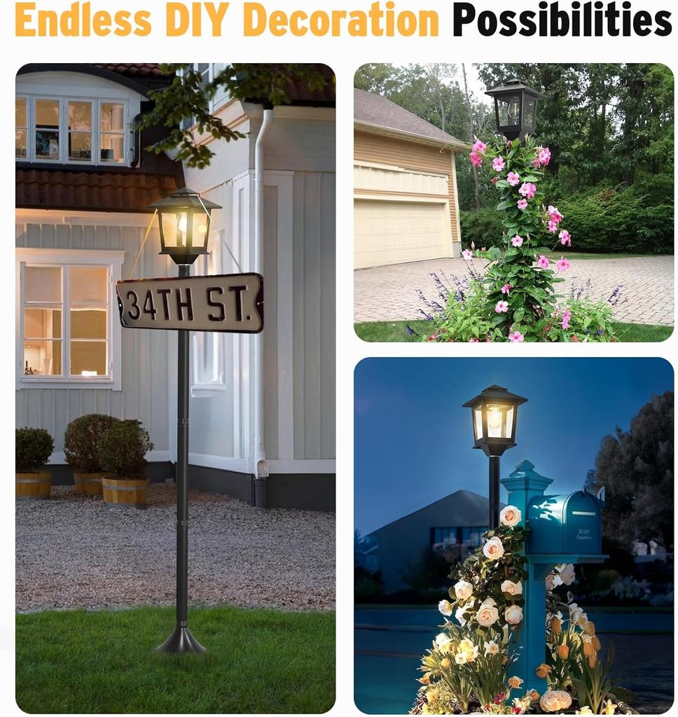 63' Aluminum Solar Light Post 2-Pack, Waterproof Outdoor Lamps for Patio, Backyard, Warm White, Replaceable Bulb