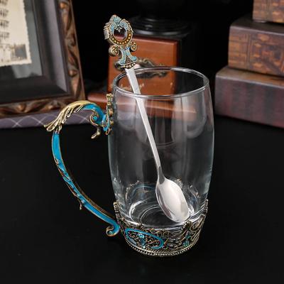 Tasse à café européenne en verre de grande valeur facile à nettoyer tasse à café avec poignée cuillère tasse résistante à la chaleur tasse à thé motif floral rétro