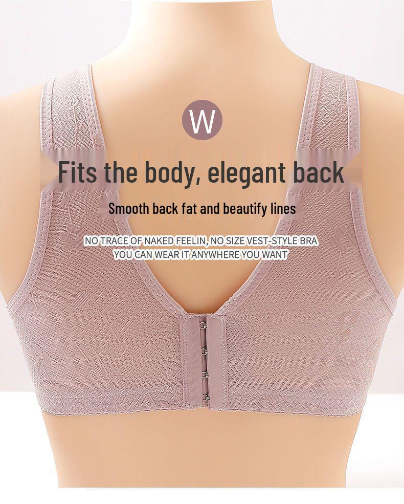 Cotton Front-Closure Wire-Free Push-Up Bra for Mature Women - Large, Breathable, Anti-Sagging Style