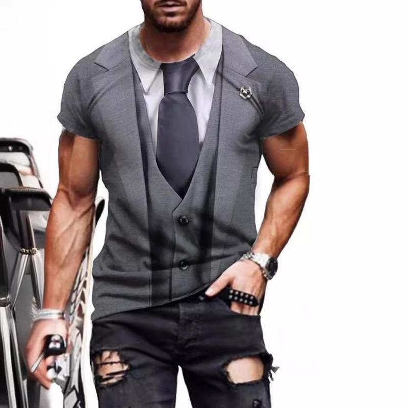 Letní pánská falešná dvoudílná trička s kulatým výstřihem Ležérní volný střih Vhodné pro outdoor Všestranné trendové tričko