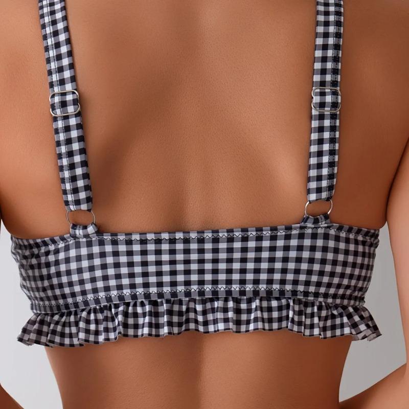 Sexy Plaid Printed Ruffled Frilled Bikini Women Swimwear Female Swimsuit Two-pieces Bikini Set Bather Bathing Suit Swim