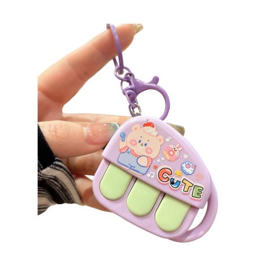 Keychain Pendant Cartoon Mini Piano Recorder Design Stress Relief Toy with Decompression Rebound Button Portable Key Chain