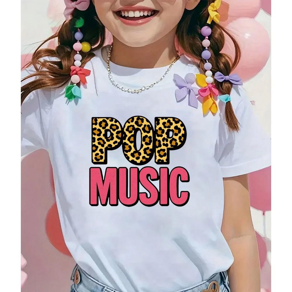 Girls fashion clothing 2026 summer mesh tshirt pop music popular pattern childrens loose tshirt childrens casual tshirt
