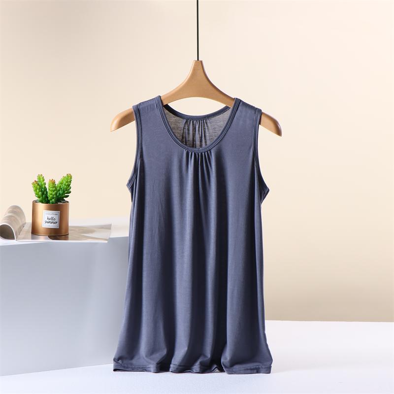 Moda Feminina Solto Cor Sólida Sem Mangas Gola Redonda Regata