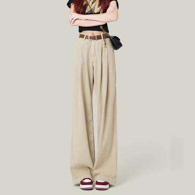 Wide-leg Jeans Women's Spring and Autumn New Pleated Loose High-waisted Versatile Straight Tube Drape Floor-mopping Jeans