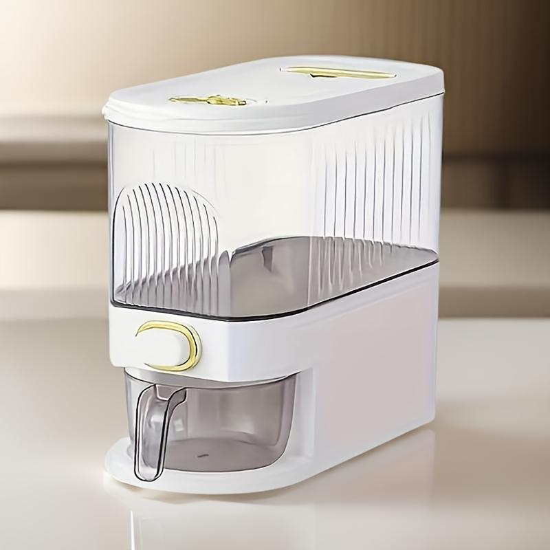 

2-в-1 большой дозатор риса и контейнер для хранения сухих продуктов с мерным стаканом и шкалой времени, откидной пластиковый кухонный органайзер для зерен Small белый