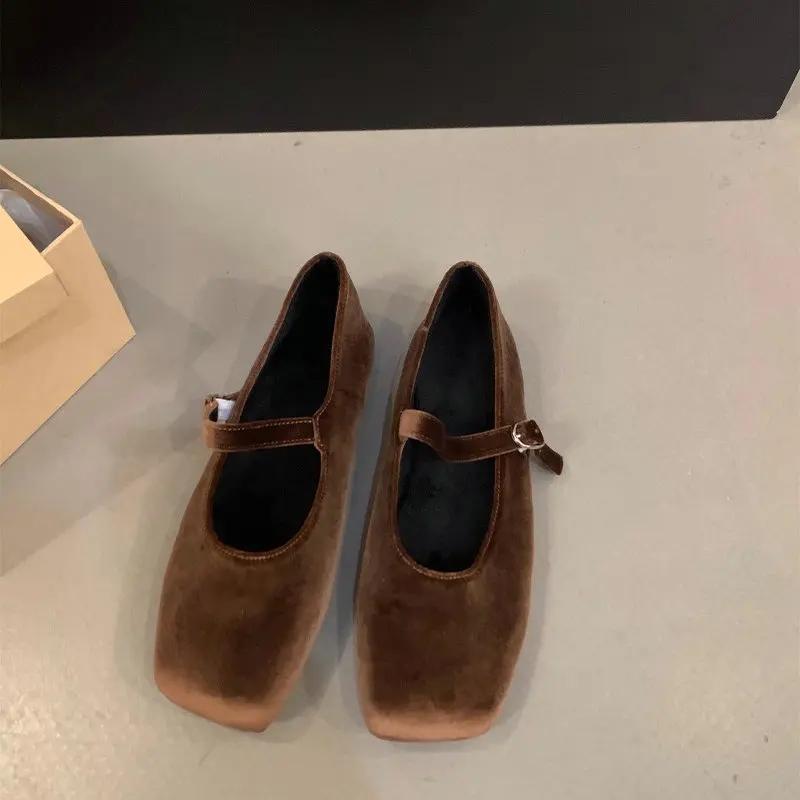 Fashion Flat Shoes for Women Autumn Mary Jane Hairy Single Shoes for Women 2025 New Retro Suede Loafers Women Ladies Shoes