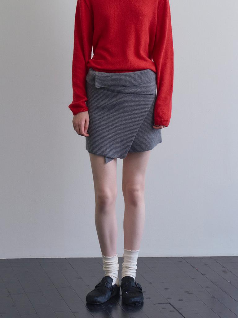 Tinnit Cashmere Wool Blend Wrap Skirt_Gray
