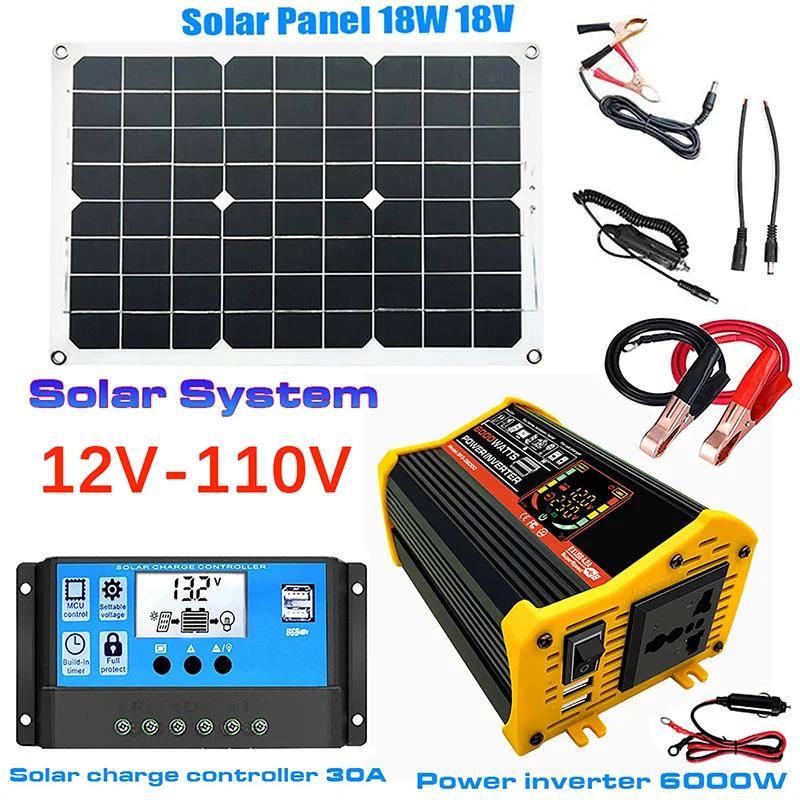 110V/220V Solar Panel System 18V18W Solars Panels+30A Charge Controller+4000W Modified Sine Wave Inverter Kit Power Generation