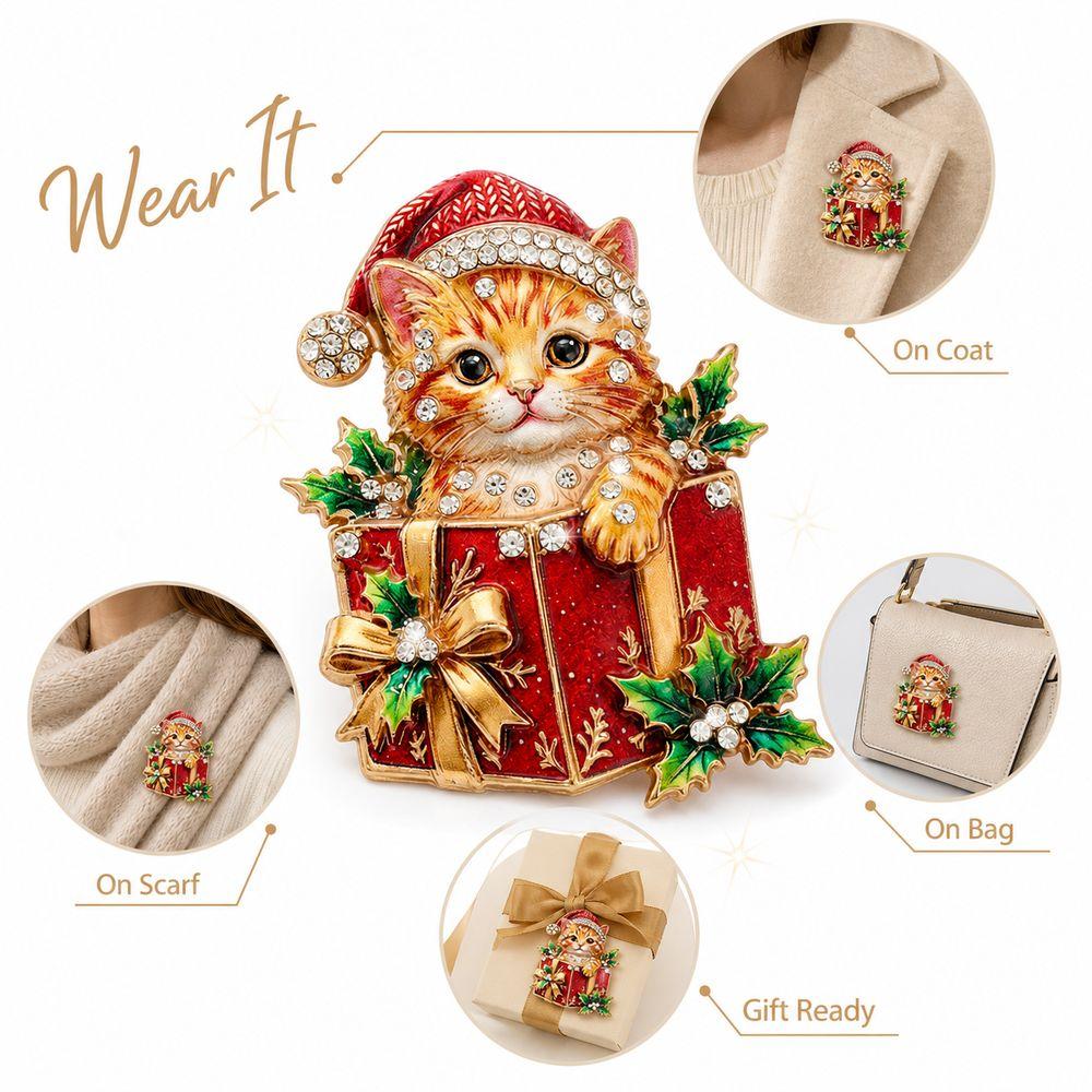Alloy Cat Brooch Pin Enamel Finish Holiday Brooch New Christmas Cat Brooch New Year Party