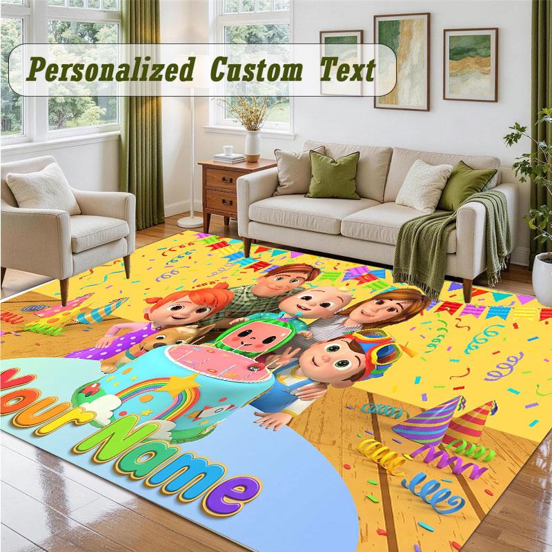 Crystal Velvet Square Rug Custom NameCocomelon Pattern Non Slip Home Floor Decor Rug