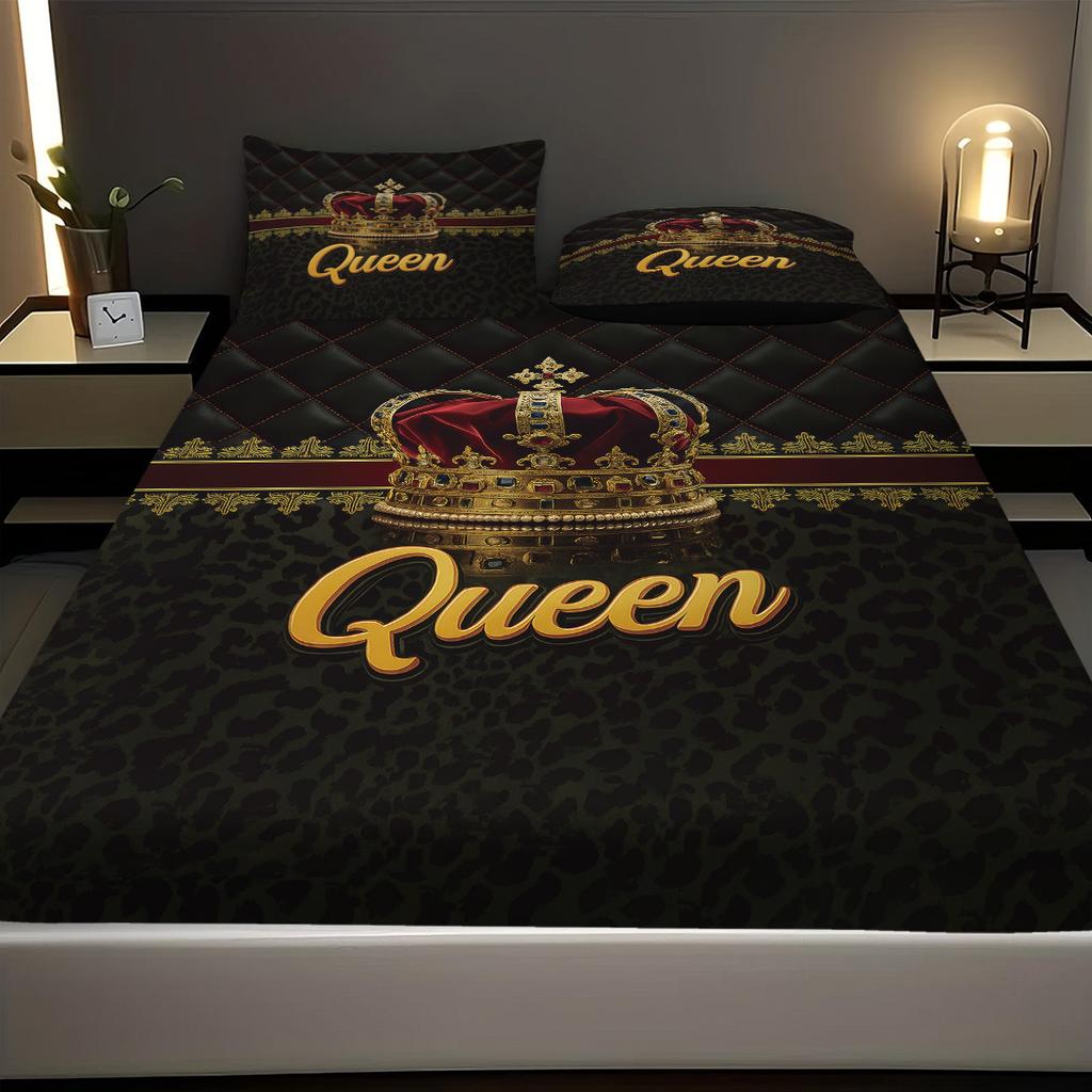 Mattress Three-Piece Crown 3D Printed Mattress Thickened Abraded Pillowcase Mattress Cover