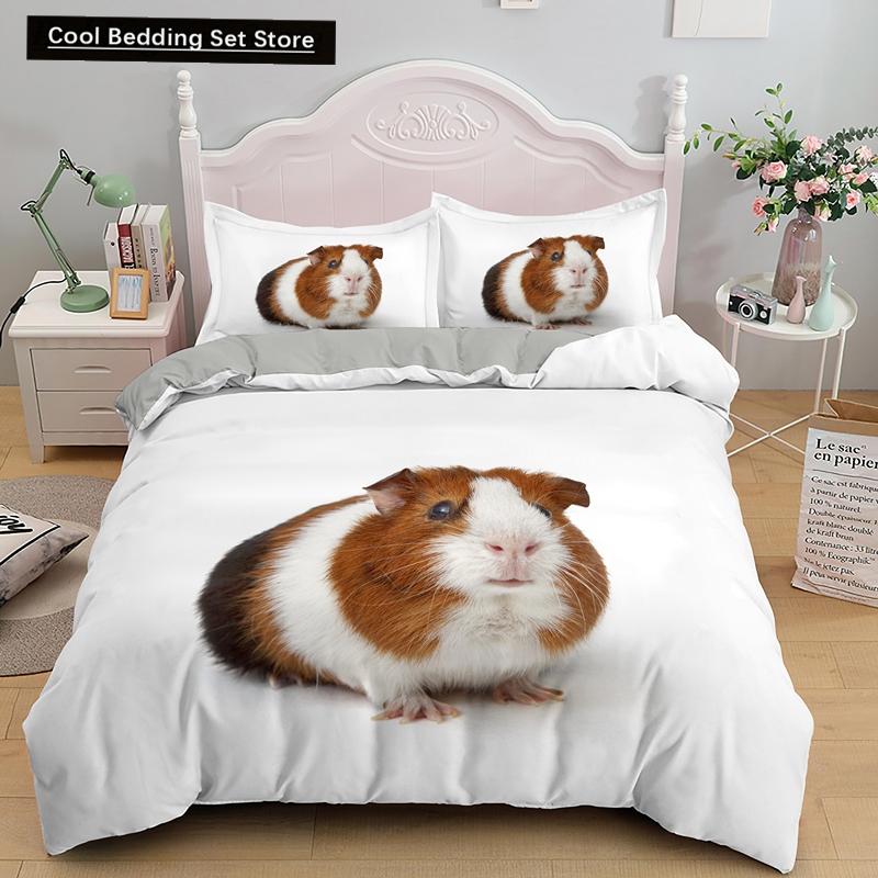 3D Marsvin Påslakan King Queen Härligt Hamster Sängklädesset För Barn Pojke Flicka Djur Husdjur Mus 2/3 Delar Polyester Täcke