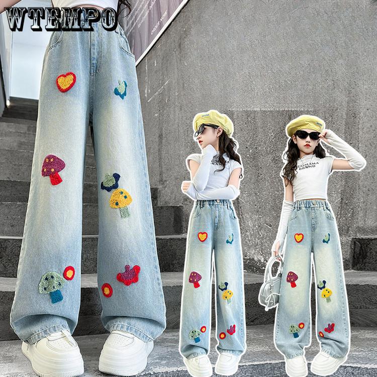 

Girls Jeans Spring and Autumn Children s Pants Spring Loose Wide Leg Pants 120