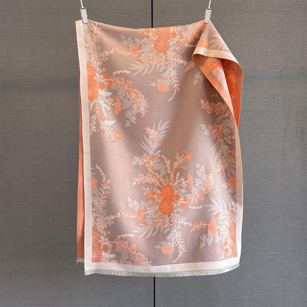 Autumn new retro style plant flower imitation cashmere scarf women's thickened warm medium and long jacquard shawl scarf
