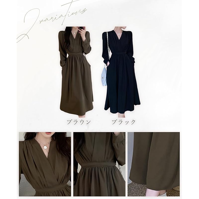 [Luxe Relax] Ladies One Piece Cachecoeur Long Beautiful Formal Dress Long Sleeve Invited Resort Brown 5S-L07-BRL