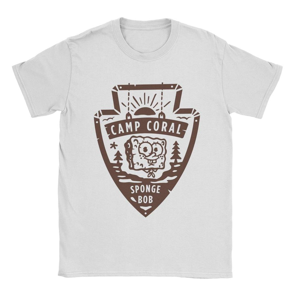 SpongeBobed Movie Camp Coral T-Shirts for Men Vintage Cotton Tee Shirt Crewneck Short Sleeve T Shirt Summer Clothing