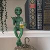 New *Resin Green Alien Holding Beer Glass Statue Themed Indoor/Outdoor Desktop Shelf Decor Quirky Decor Themed Decor Home
