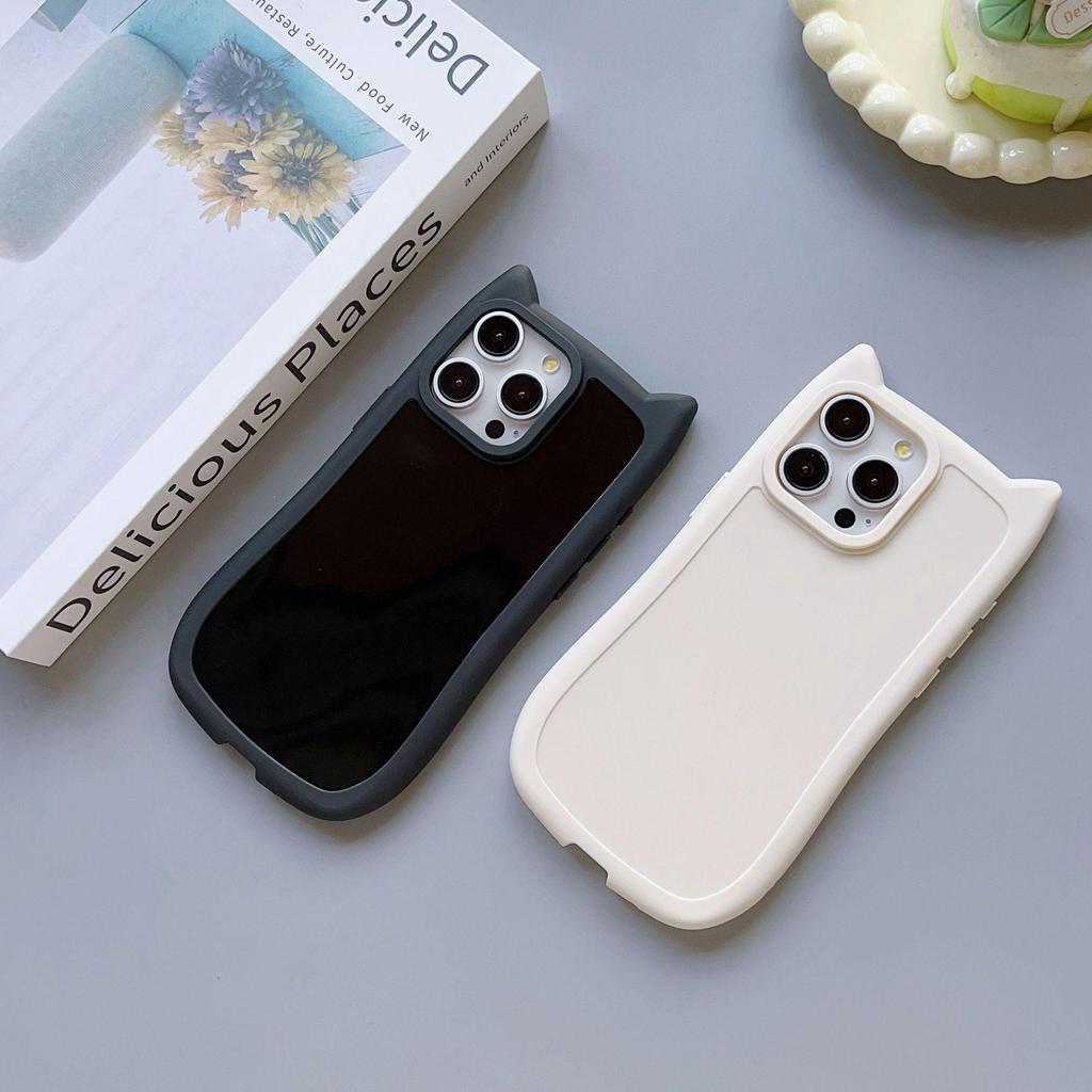 Apple 16 Pro Max Cat Ear Phone Case - TPU Soft, Transparent Cover for 15, 14, 13, 12, 11