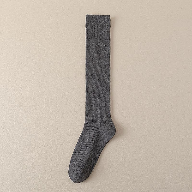 

Женские весенне-осенние однотонные компрессионные носки до колена из хлопка 1 pair темно-серого