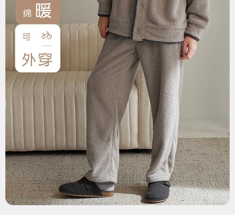 Xuan Liang Half Fleece Pajamas for Men In Autumn and Winter with Thickened Coral Fleece 2025 New Style Outerwear Home Clothing Set