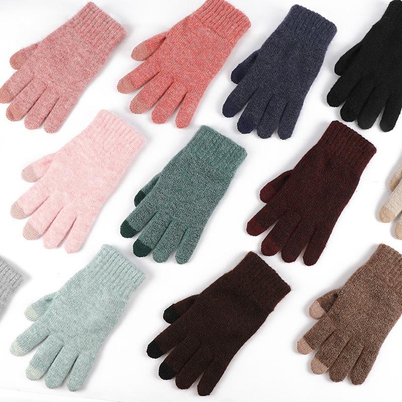 Winter adult thermal gloves women's versatile cold-proof wool plush knitted gloves outdoor riding gloves