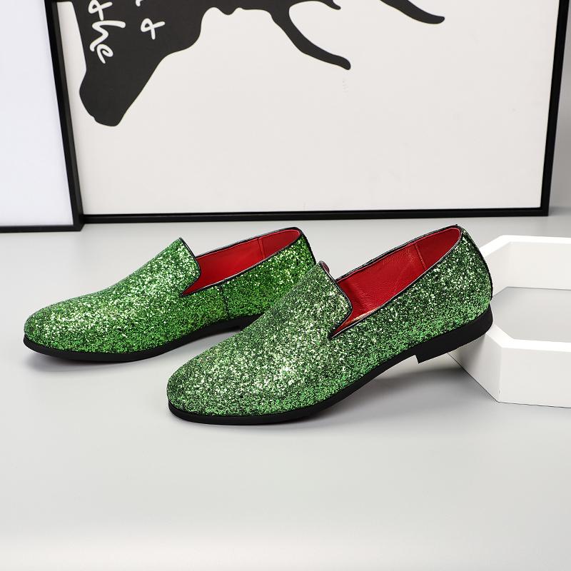 Fashion All-match Male Slip on Flats New Personality Stylish Moccasins Punk Style Low Heeled Loafers Shiny Men Casual Walking Shoes