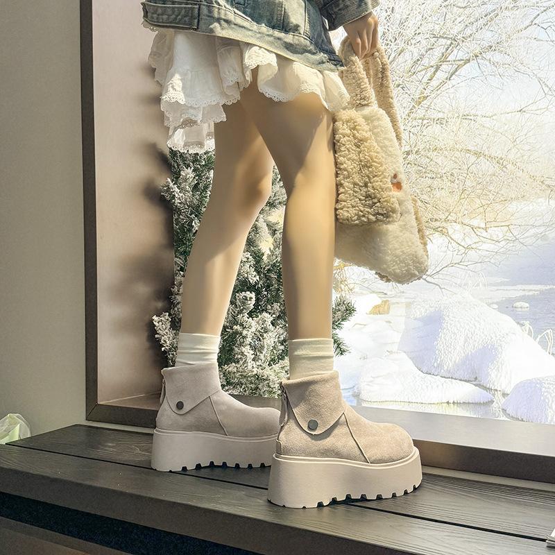 Women's Large Size Thickened Winter Warm Fur One Snow Boots Thickened Lining Ankle Boots Non-slip Hiking Sports Big Head Cotton Shoes