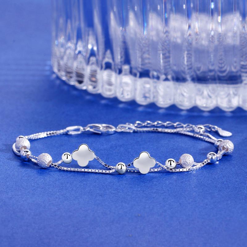 Four-leaf Clover Double-layer Bracelet Women's Fashion Simple Personality Versatile High-end Design Hand Jewelry