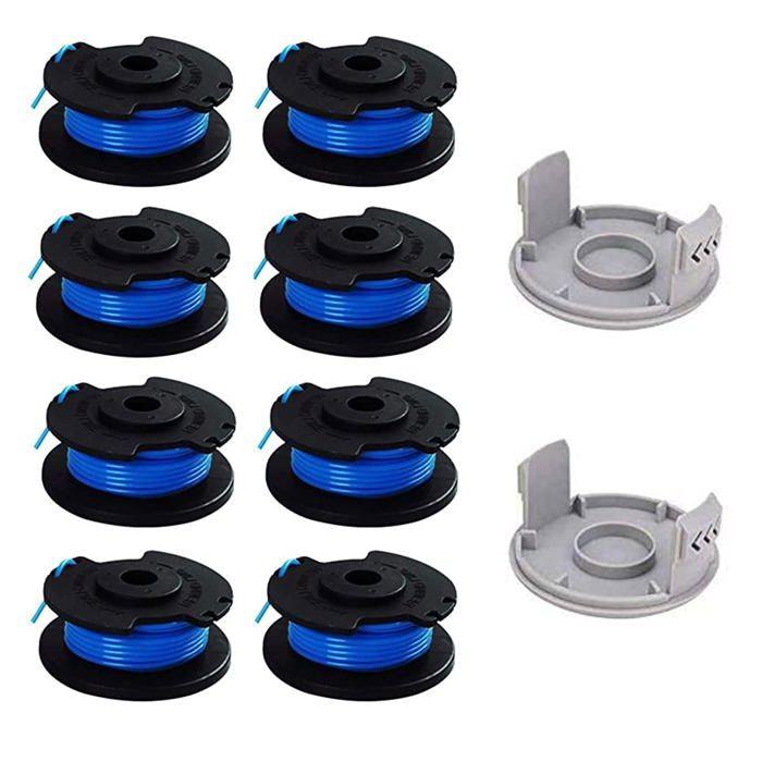 Bobines fil coupe-bordure compatibles Ryobi One+ AC14RL3A (18/24/40V) — 8 bobines + 2 capuchons, 3,35 m (Ø 0,065")