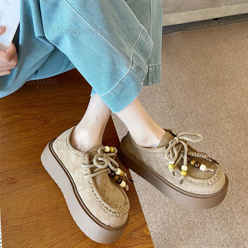 Fashion Women's Casual Thick Bottom Shoes Outdoor Wear Wide Foot Half Slippers Retro Toe Covering Comfortable Footwear Lace Up for Women